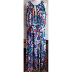 Studio One New York 18 Tropical Floral Maxi Dress Tie V Neck Tank Resort Wear